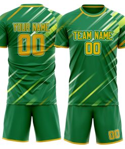 Custom Kelly Green Gold GeometricalPattern Soccer Jersey