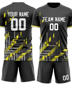 Custom Black Gold GeometricalPattern Soccer Jersey