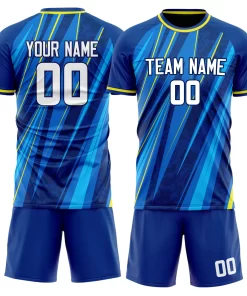 Custom Royal White GeometricalPattern Soccer Jersey