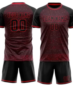 Custom Black Red GeometricalPattern Soccer Jersey