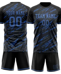 Custom Black Blue GeometricalPattern Soccer Jersey
