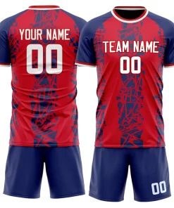 Custom Red Navy GeometricalPattern Soccer Jersey