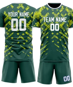 Custom Green White GeometricalPattern Soccer Jersey
