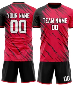 Custom Red Black GeometricalPattern Soccer Jersey