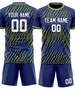 Custom Navy Yellow GeometricalPattern Soccer Jersey